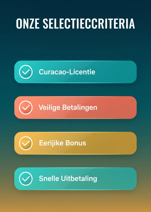 Onze selectiecriteria voor online casino Curacao: Curacao-licentie, veilige betalingen, eerlijke bonus en snelle uitbetaling.