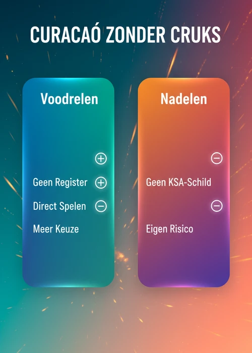 Voor- en nadelen van online casino Curacao zonder Cruks: geen register en meer keuze tegenover geen KSA-schild en eigen risico.