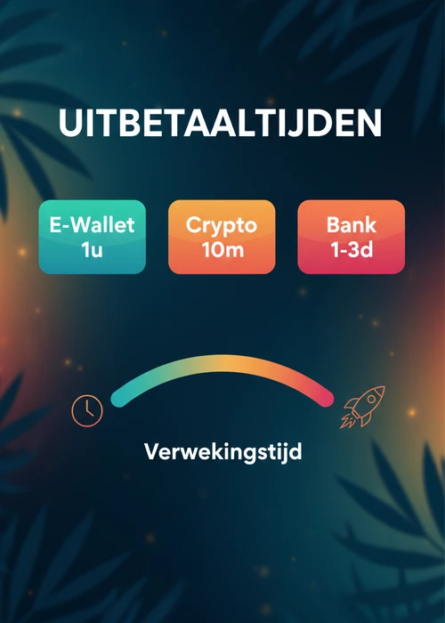 Uitbetaaltijden bij snelle uitbetaling online casino Curacao als stat-tegels: e-wallet 1u, crypto 10m en bank 1-3d.